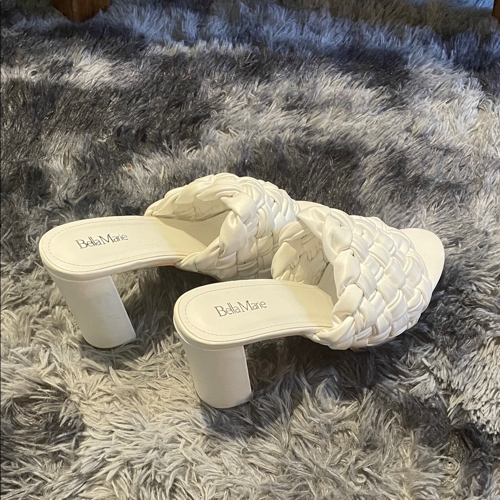 Bella Marie Ivory Woven Block Heels